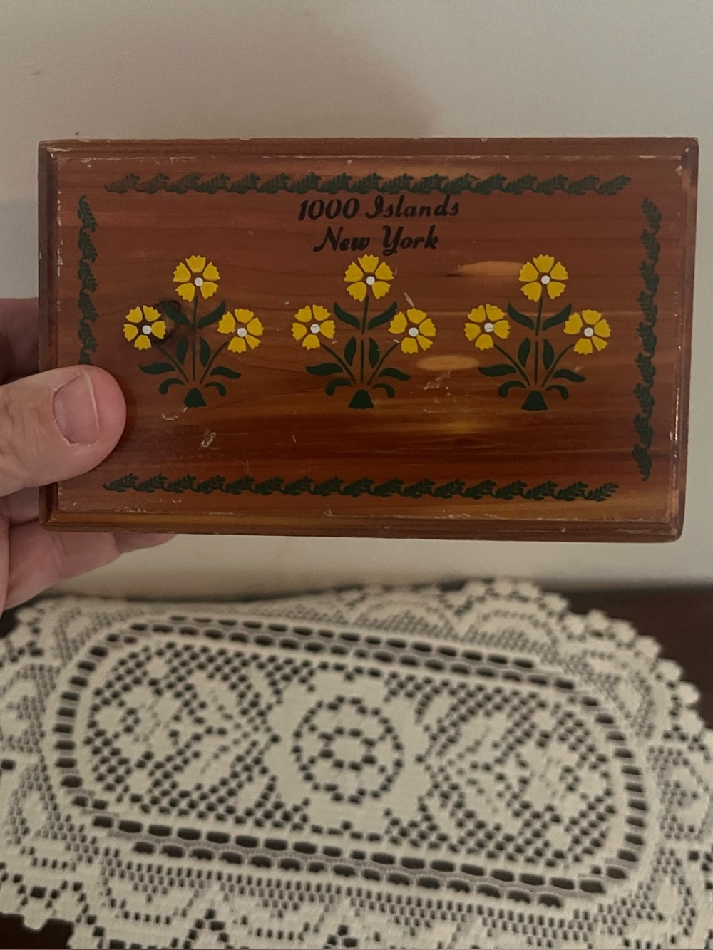 Vintage Brown Jewelry Box with Yellow Floral Design